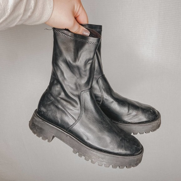 Stradivarius |‎ Black Platform Heeled Boots 38 - Picture 1 of 6